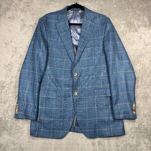 Williams & Kent LORO PIANA Summertime Sport Coat Blue Plaid Blazer Mens 42L